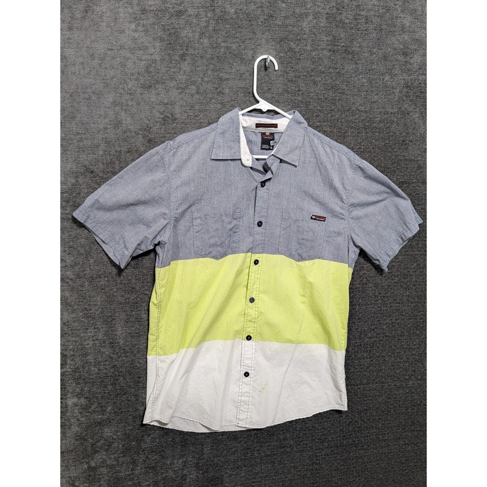 Enyce Sean Combs Co Mens XL Colorblock Short Sleeve Button Down Shirt Grey Green